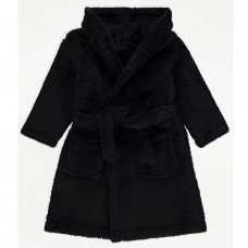 GX458: Kids Black Fleece Hooded Dressing Gown (3-16 Years)